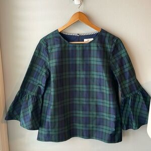 Vineyard Vines Jolly Tartan Holiday Plaid Bell Sleeve Top